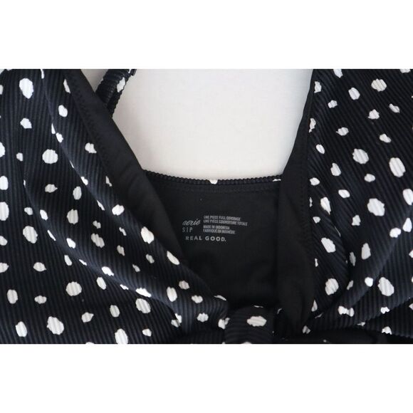Aerie Women's Sz S Black Polka Dot Wrap Around Detail One Piece Swimsuit - Picture 5 of 7
